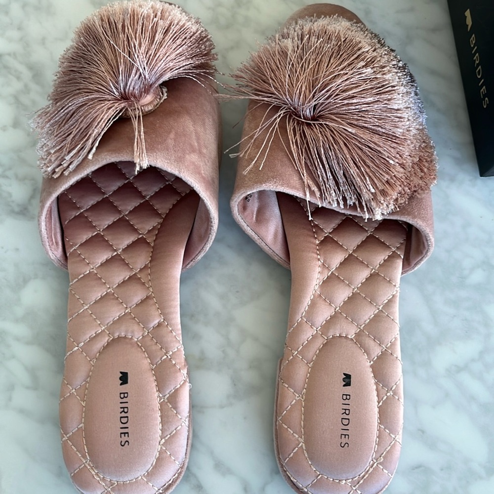 Dusty pink birdies - indoor outdoor lounge slippers